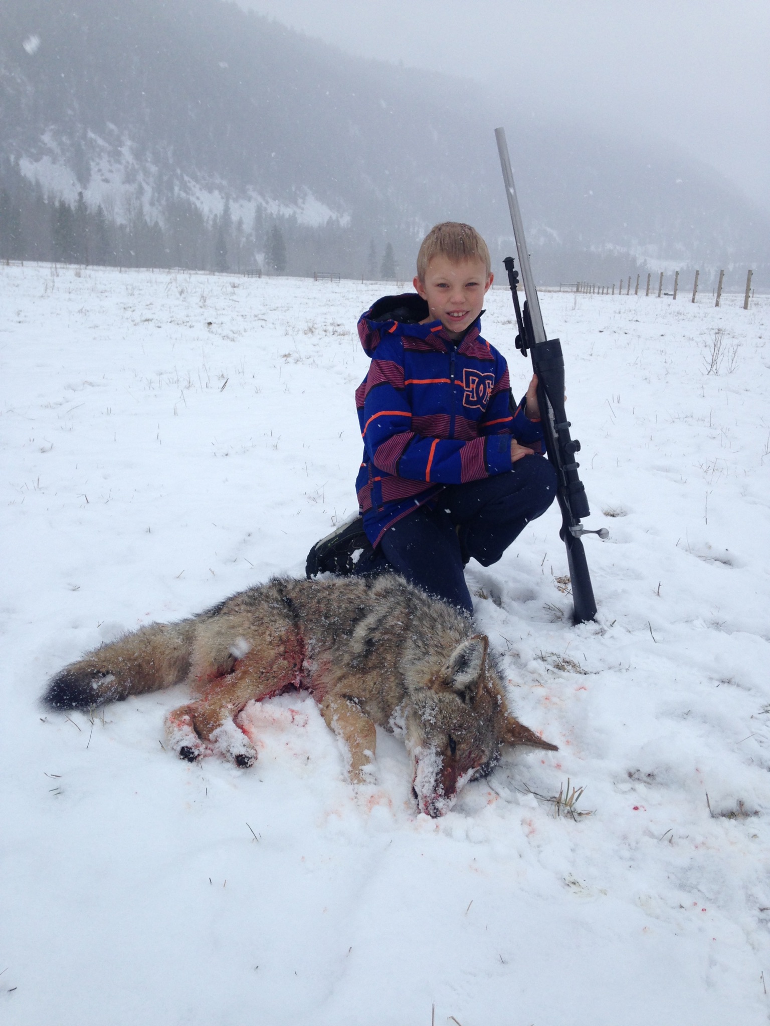 Name:  Hunter's first Coyote.JPG
Views: 1920
Size:  561.7 KB